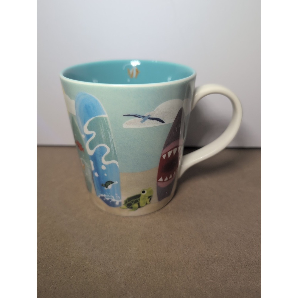 2010 Starbucks Hawaii Coffee Mug Cup Surfboard Beach Theme Shark Sea Turtle Fish